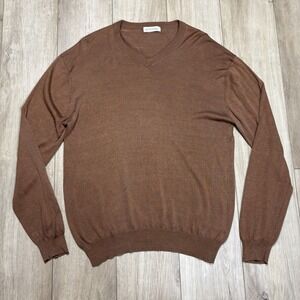 Anthology 100% Silk V Neck Sweater Men's L/XL Brown Textured Knit‎ Long Sleeve